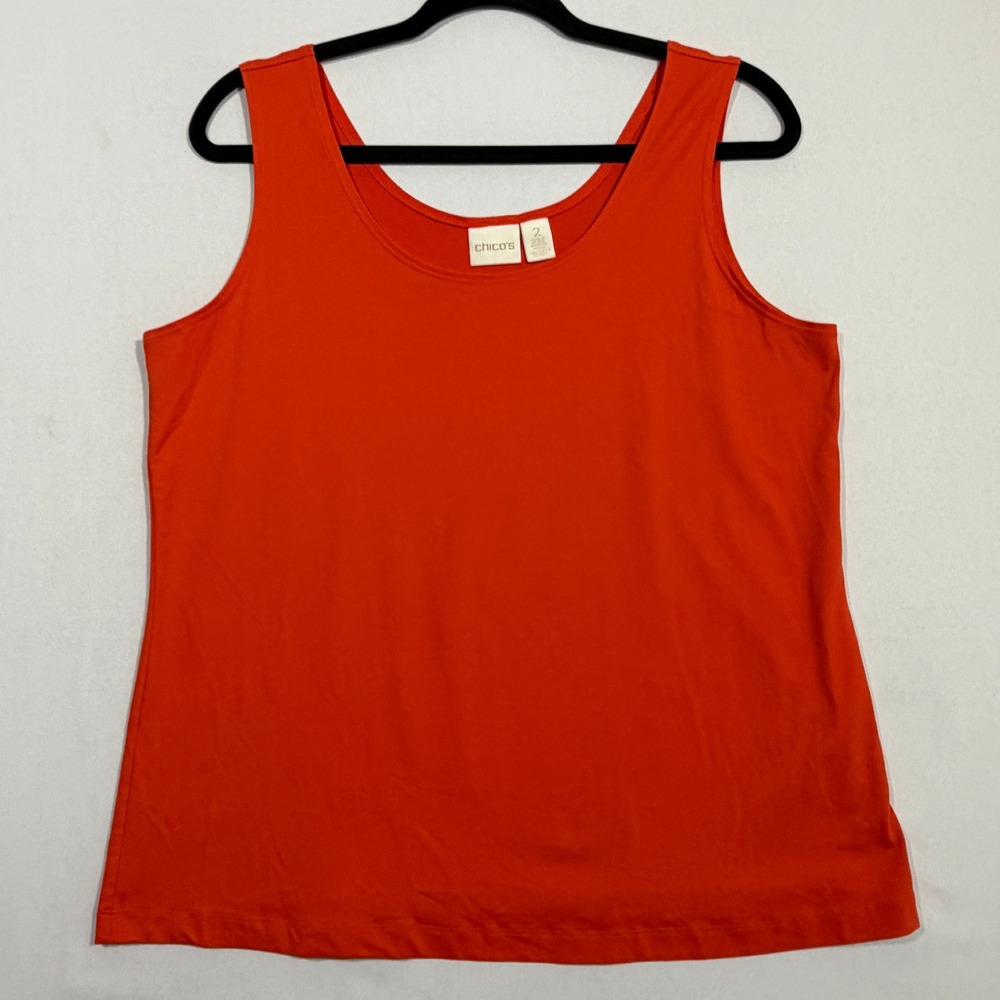 Chico's Tank Top Women's 2 L Orange Scoop Neck Sleeveless Layering Stretch Shell